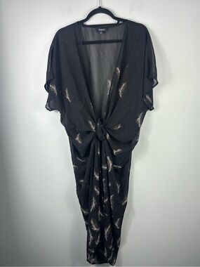Torrid Black Feather Chiffon Kimono Lightweight Coverup Sheer Cardigan Sz 1/2